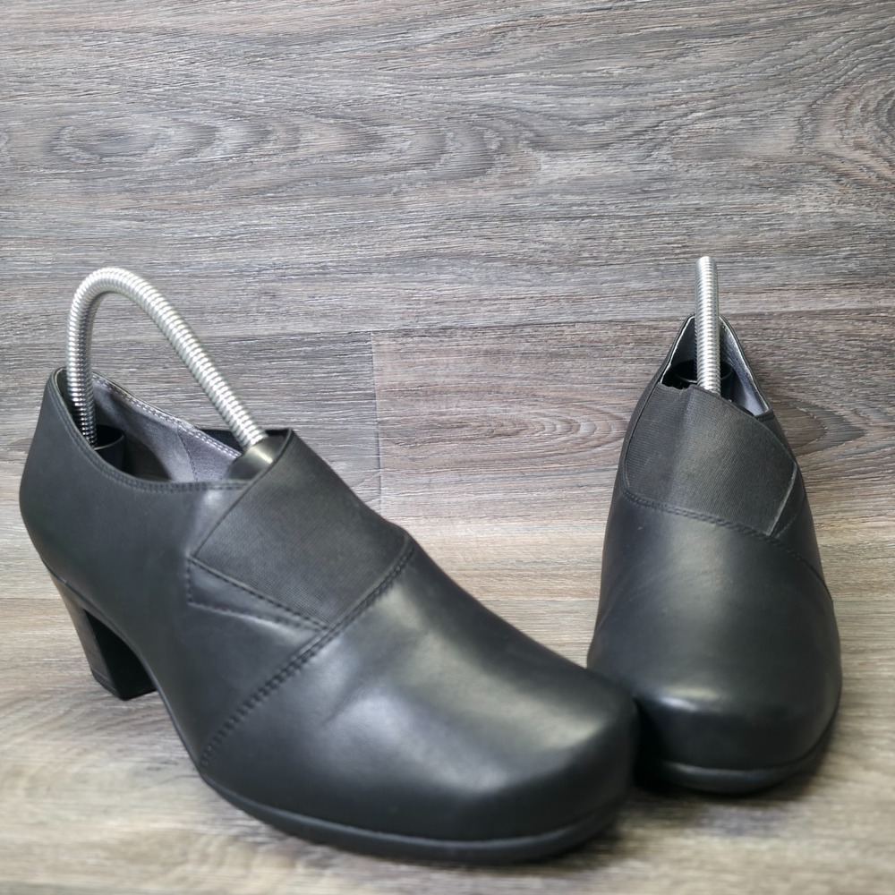 Abeo Portola Shoes Womens 8.5N Black Leather‎ Comfort Slip On Orthotic Heeled